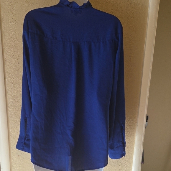 Express Royal Blue Ruffled Blouse - Picture 2 of 6